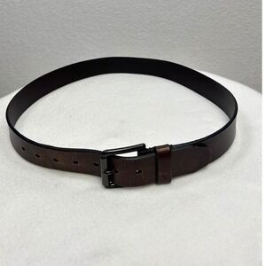 Mens Genuine Leather Belt Dark Brown Buckle Casual Dress Work Size Adjustable
